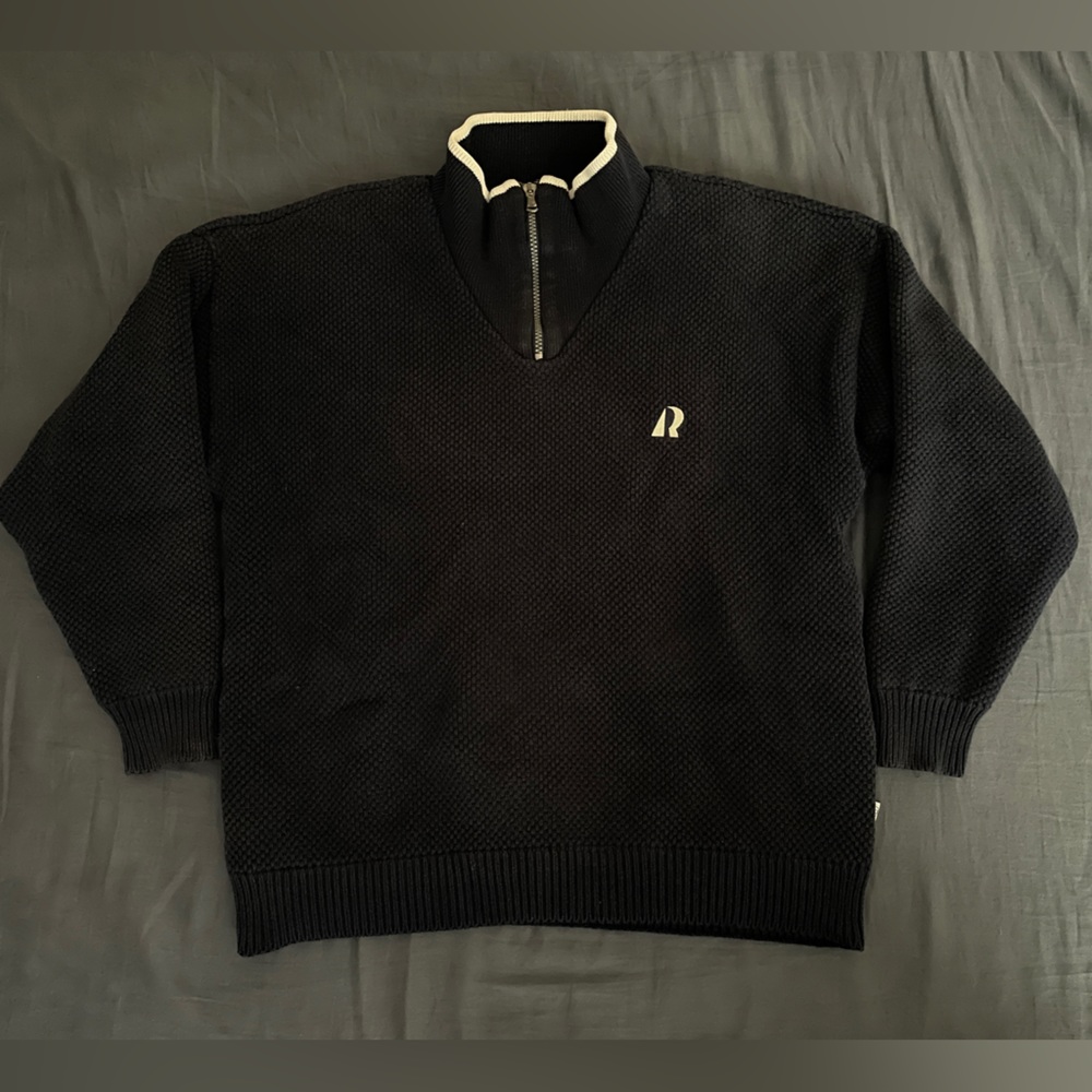 Holebrook Sweden Dark Blue Navy Quarter Zip Chunky Knit Jumper Sz S W❌SOLD
